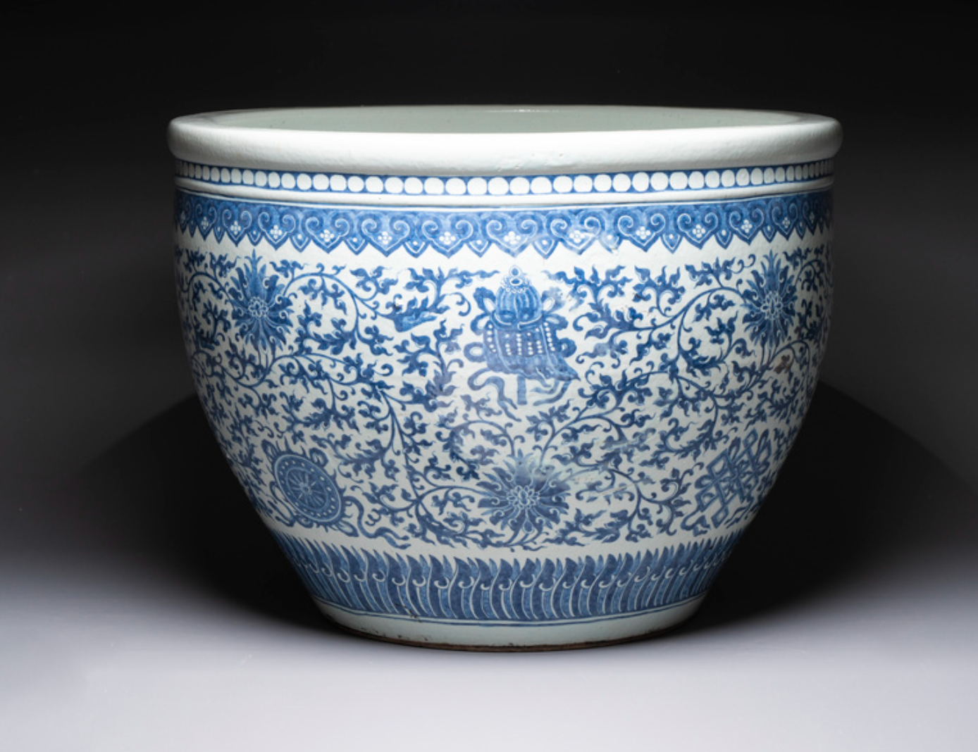 A Chinese blue and white fish bowl